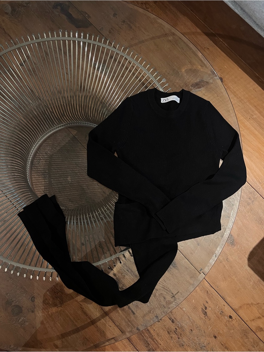 Zara Black Ribbed Crewneck Sweater